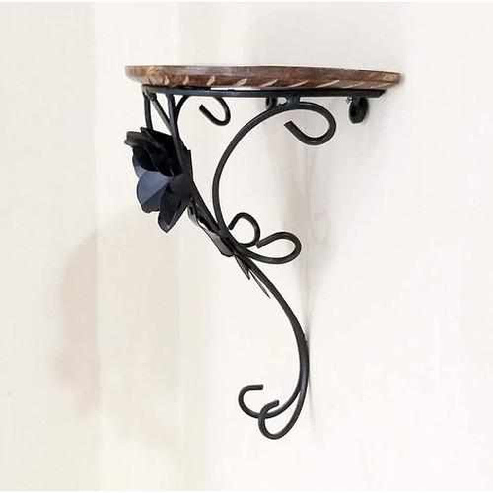 Wooden & Iron Decorative Wall Bracket Shelf 4x8x9 inches - Decorlay