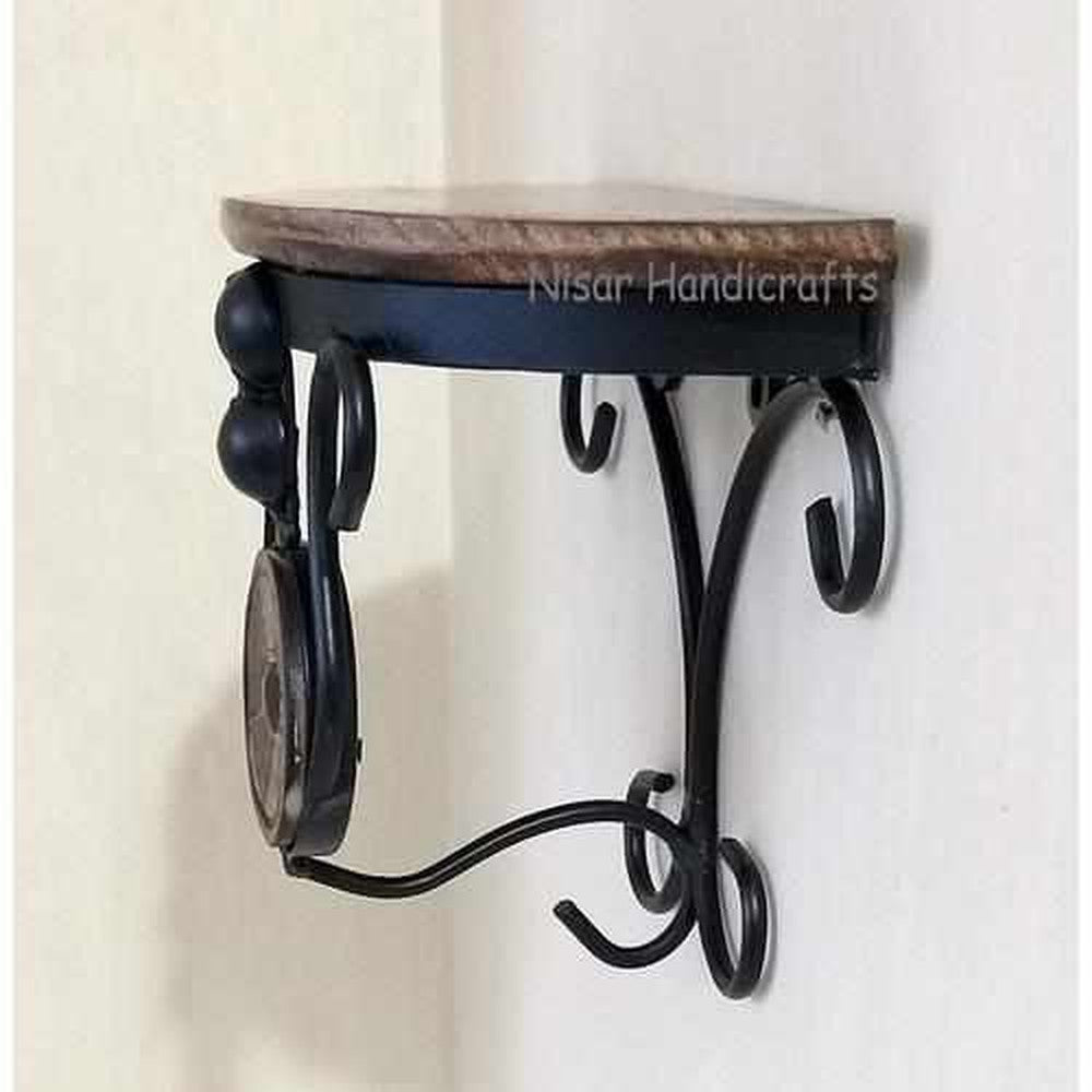 Wooden Iron Decorative Wall Hanging Shelf 6x4x6 Inches - Decorlay