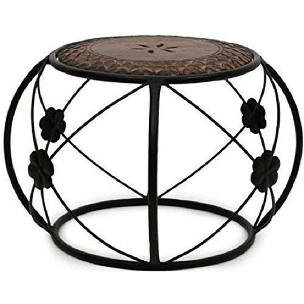 Wooden & Iron round handmade table 31D x 31W x 31H cm