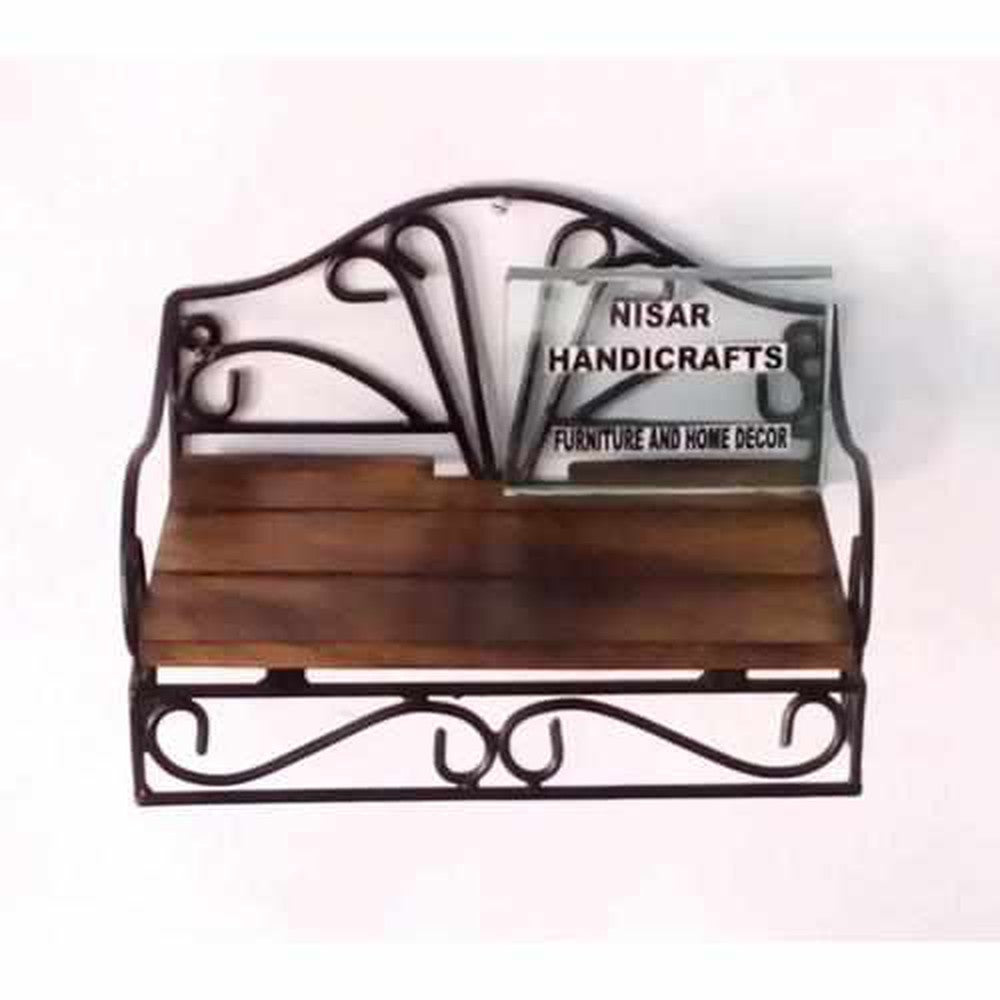 Wooden Iron Set Top Box Holder Wall Shelf - Multi Purpose - Decorlay