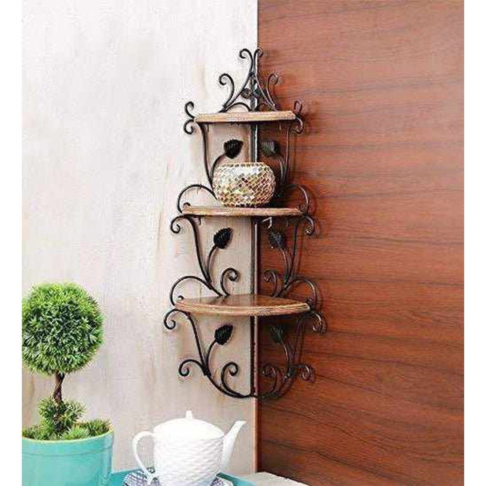 Wooden & Iron Wall Shelves for Bathroom/Bedroom/Living Room - Decorlay