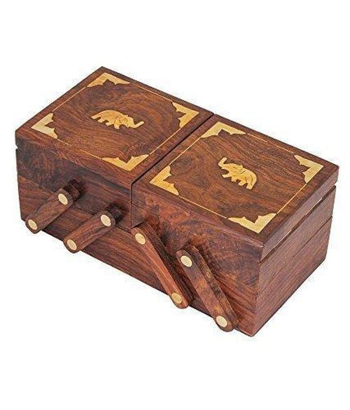 Wooden Jewellery Box with Brass Elephant Design 20x10x8 cm - Decorlay