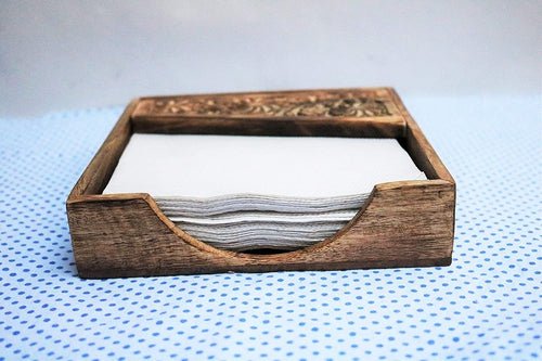 Wooden Mango Leaf Design tissue/napkin holder (19x19x4) cm - Decorlay