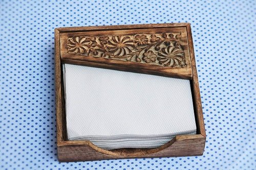 Wooden Mango Leaf Design tissue/napkin holder (19x19x4) cm - Decorlay