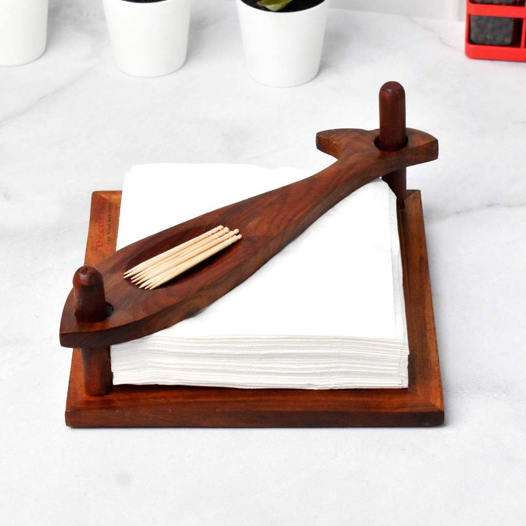 Wooden Napkin Holder With Toothpick Stand 19 x 19 x 2.5) cm - Decorlay