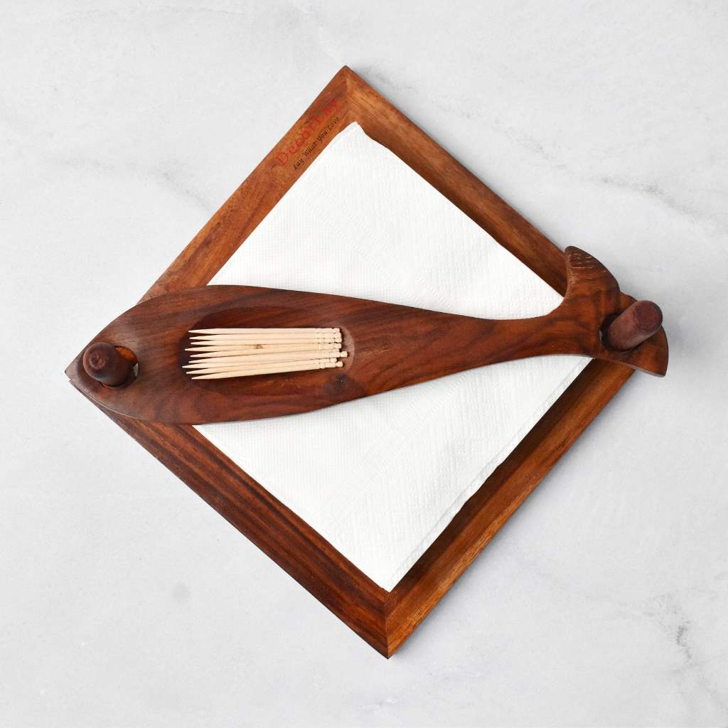 Wooden Napkin Holder With Toothpick Stand 19 x 19 x 2.5) cm - Decorlay