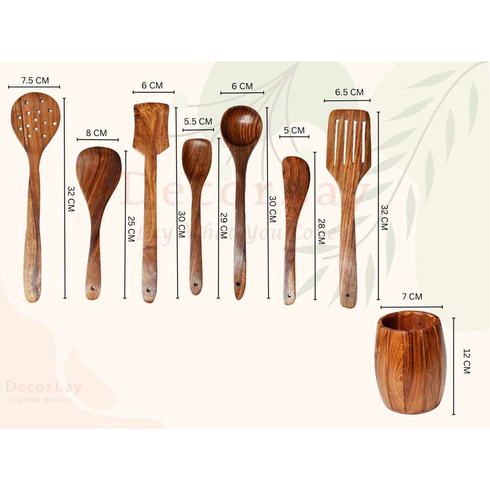 Wooden Natural Cooking Spoon, Ladles & Spatulas Set of 8 - Decorlay