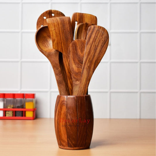 Wooden Natural Cooking Spoon, Ladles & Spatulas Set of 8 1000
