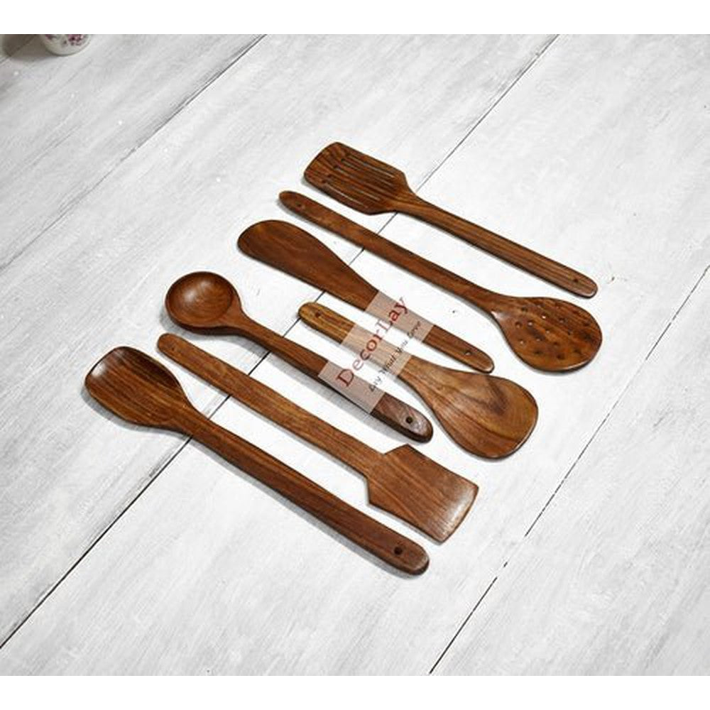 Wooden Natural Cooking Spoon, Ladles & Spatulas Set of 8 - Decorlay