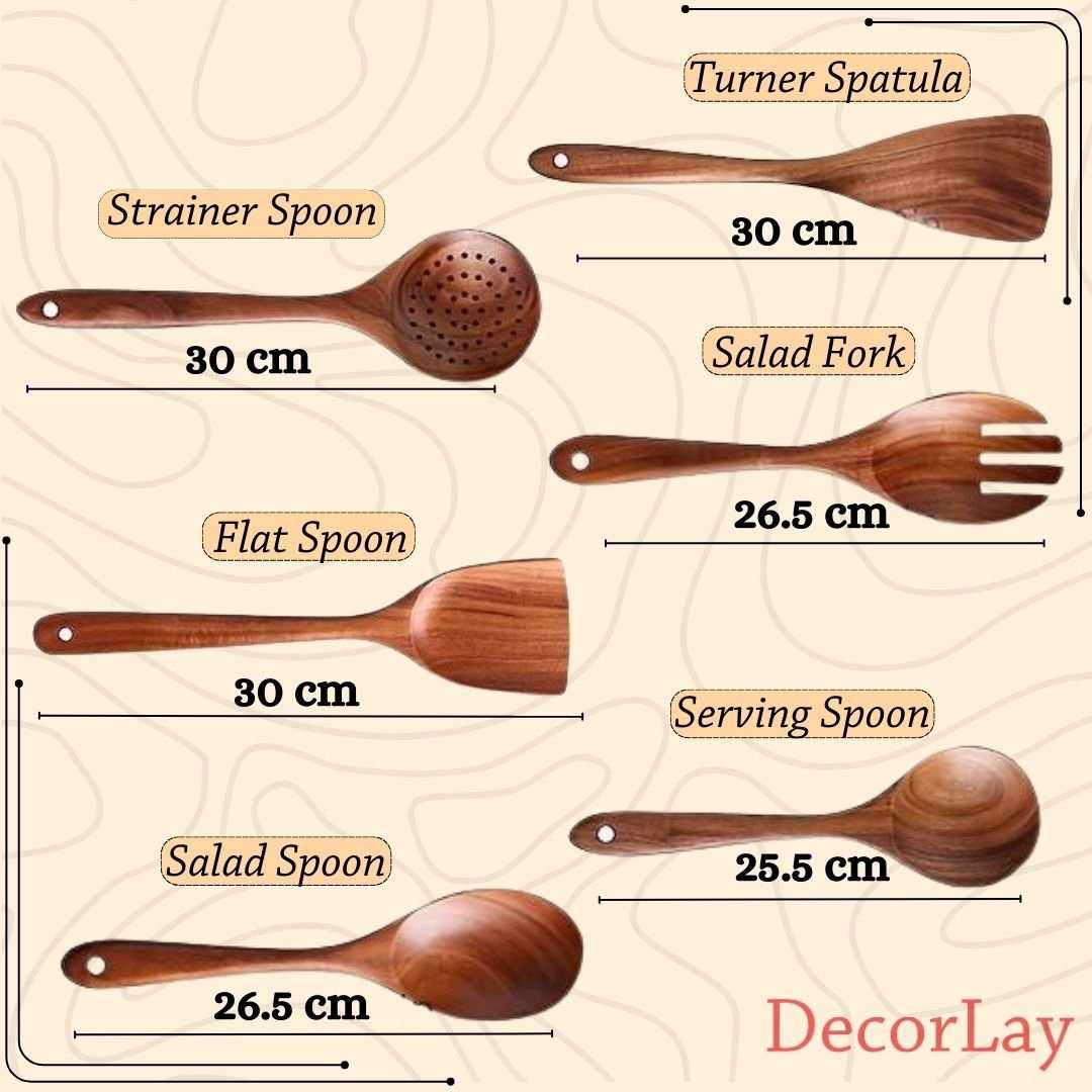 Wooden Natural Spoons for Cooking Non-Stick Cookware Safe 6 pcs - Decorlay