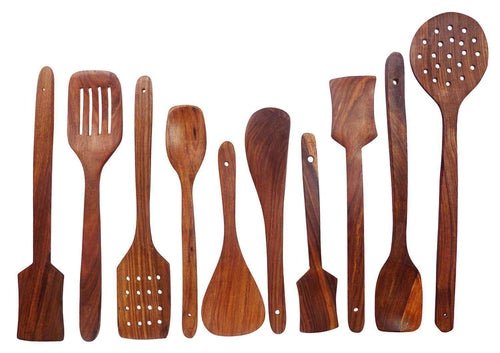 Wooden Non Stick Multipurpose Serving and Cooking Spoon Set of 10 Pieces - Decorlay