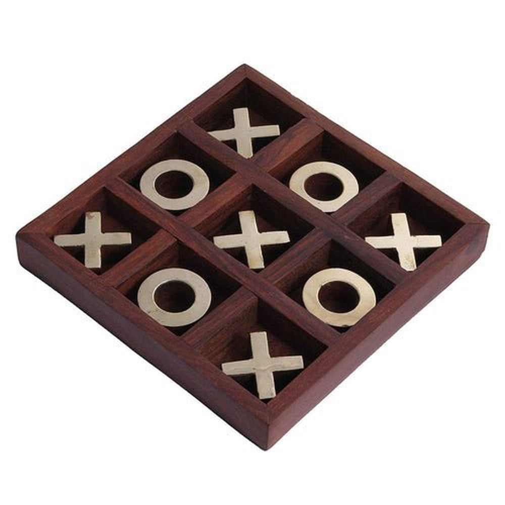 Wooden Puzzle Tic Tac Toe Indoor Outdoor Zero Cross Board Game for Kids (6 x 6 Inch) - Decorlay