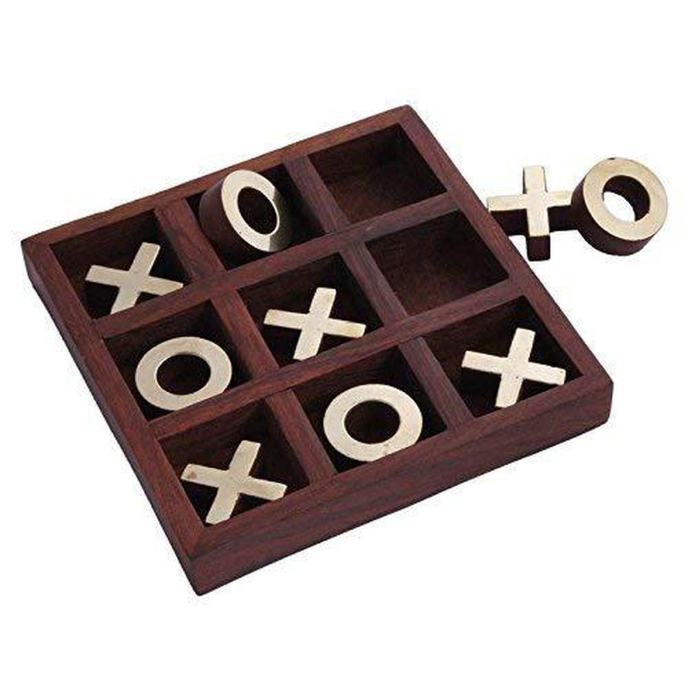 Wooden Puzzle Tic Tac Toe Indoor Outdoor Zero Cross Board Game for Kids (6 x 6 Inch) - Decorlay