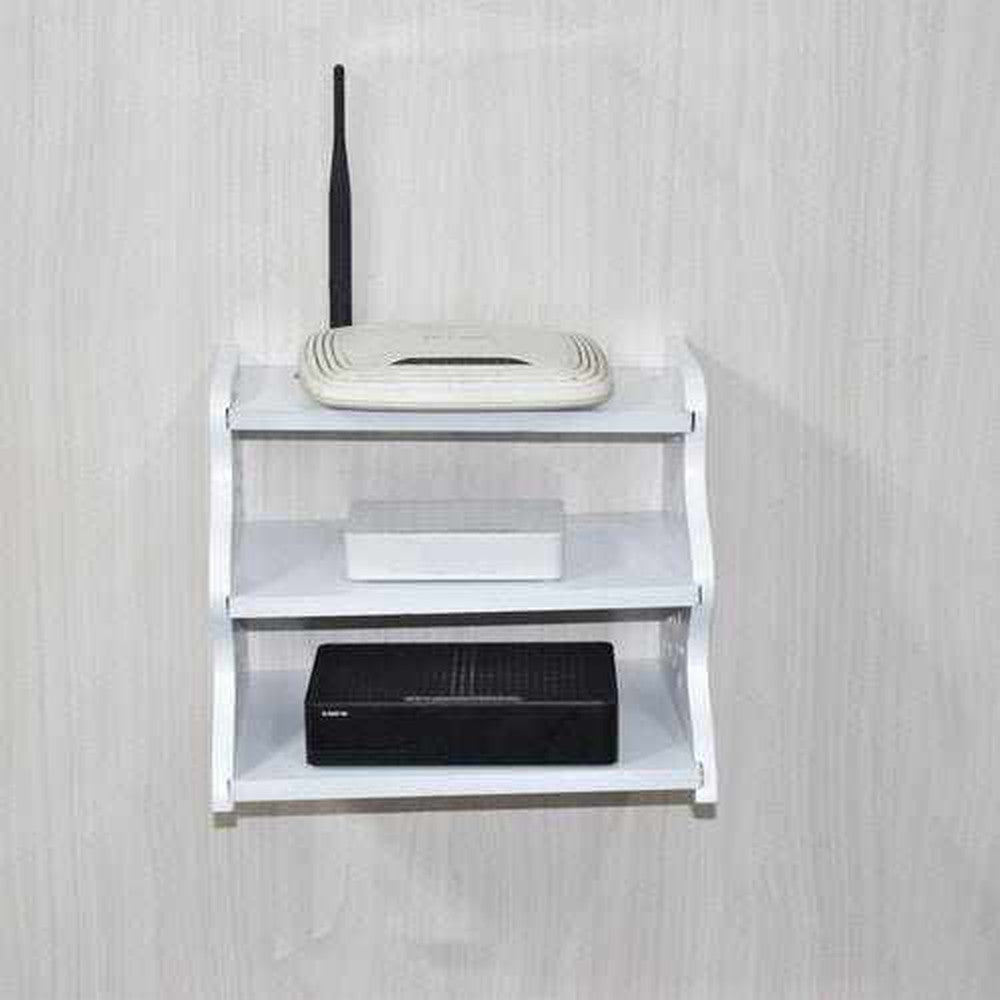 Wooden Set Top Box Holder With 2 Tier Shelves - Decorlay