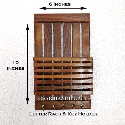 Wooden Sheesham Letter Rack Cum Key Holder 15 x 5 x 25 cm - Decorlay