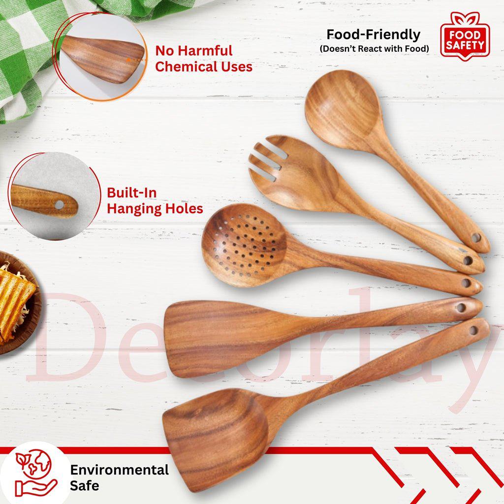 Wooden Spatula for Cooking Kitchen Utensils Non-Stick Safe (Set of 4 Spoons) - Decorlay