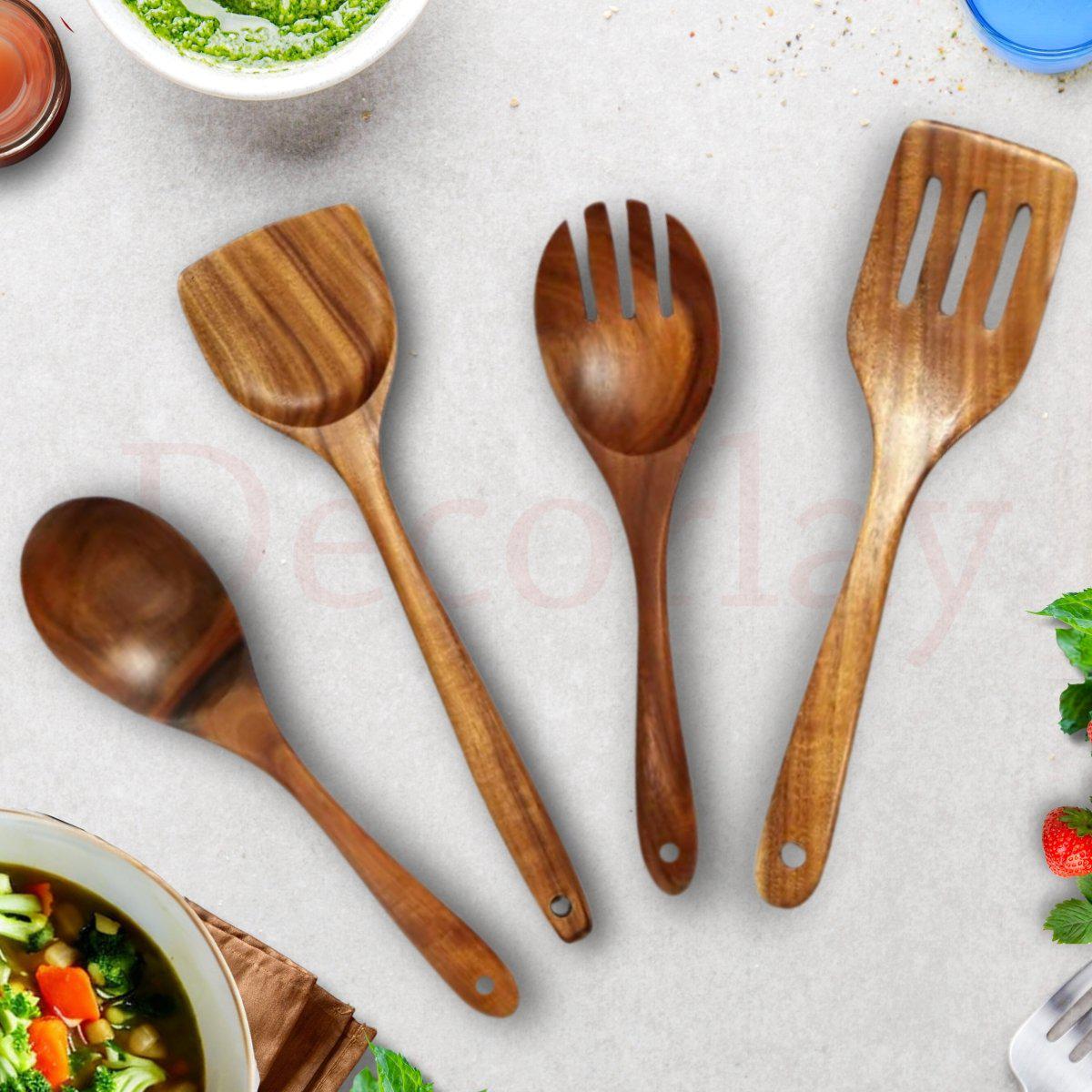 Wooden Spatula for Cooking Kitchen Utensils Non-Stick Safe (Set of 4 Spoons) - Decorlay