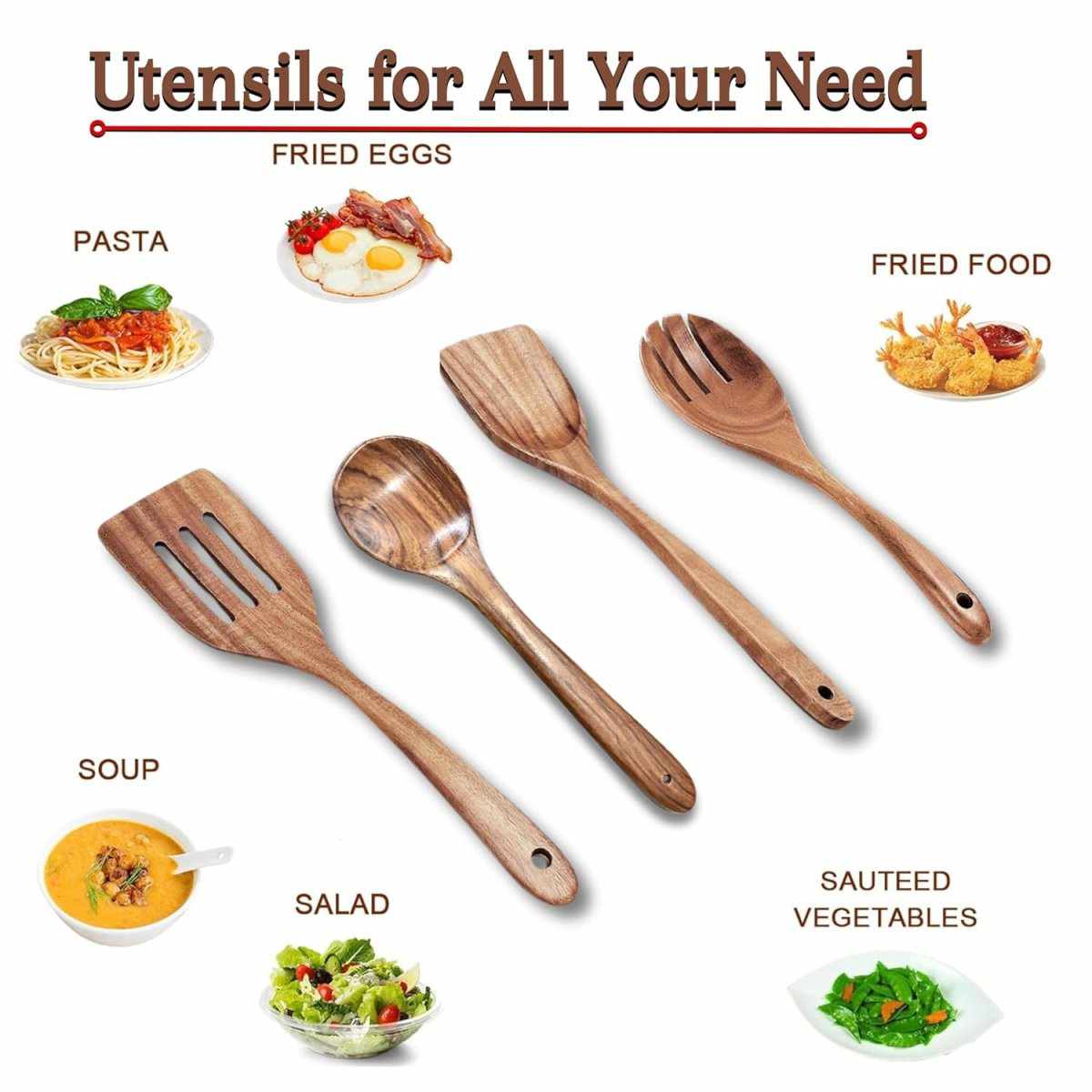 Wooden Spatula for Cooking Kitchen Utensils Non-Stick Safe (Set of 4 Spoons) - Decorlay