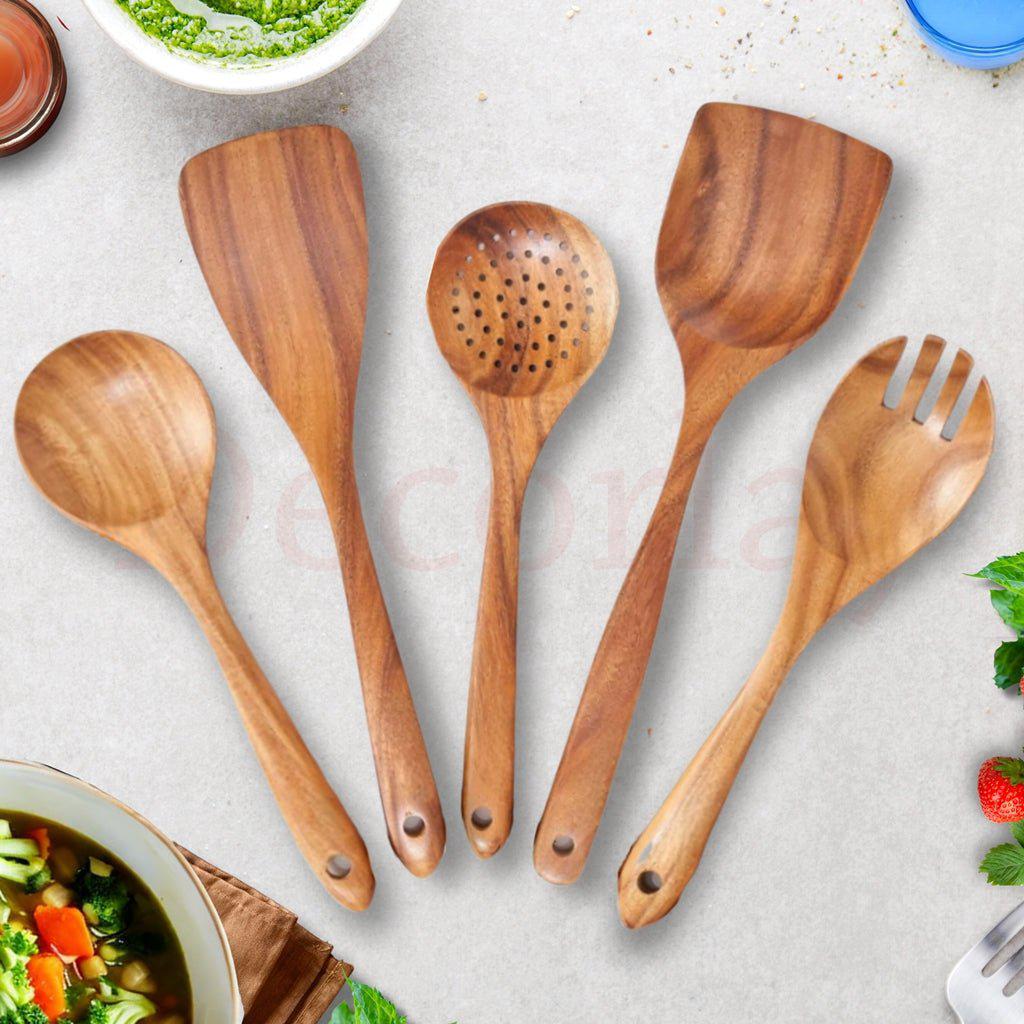 Wooden Spatula for Cooking Kitchen Utensils Non-Stick Safe (Set of 4 Spoons) - Decorlay