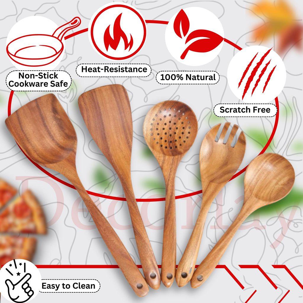 Wooden Spatula for Cooking Kitchen Utensils Non-Stick Safe (Set of 4 Spoons) - Decorlay