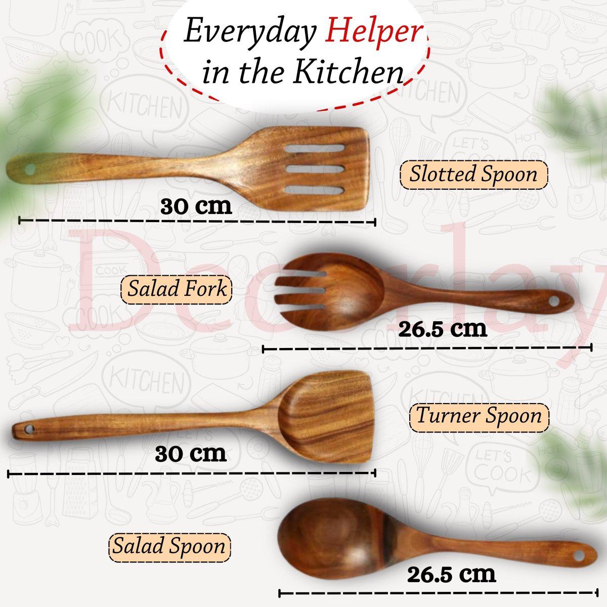 Wooden Spatula for Cooking Kitchen Utensils Non-Stick Safe (Set of 4 Spoons) - Decorlay