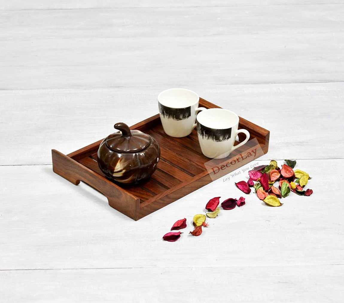 Wooden Tray Set For Tea, Coffee & Snacks Breakfast Color Brown (10 x7x 2 Inch) - Decorlay