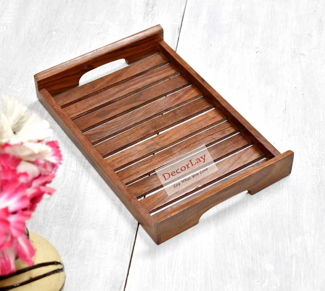 Wooden Tray Set For Tea, Coffee & Snacks Breakfast Color Brown (10 x7x 2 Inch) - Decorlay