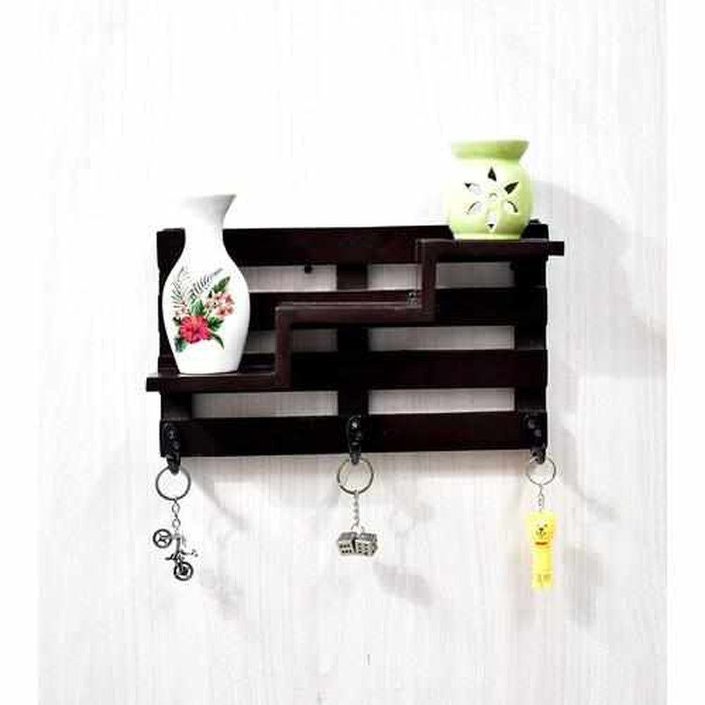 Wooden Wall Mounted Vintage Retro Rack with 3 Hinging Hooks - Decorlay