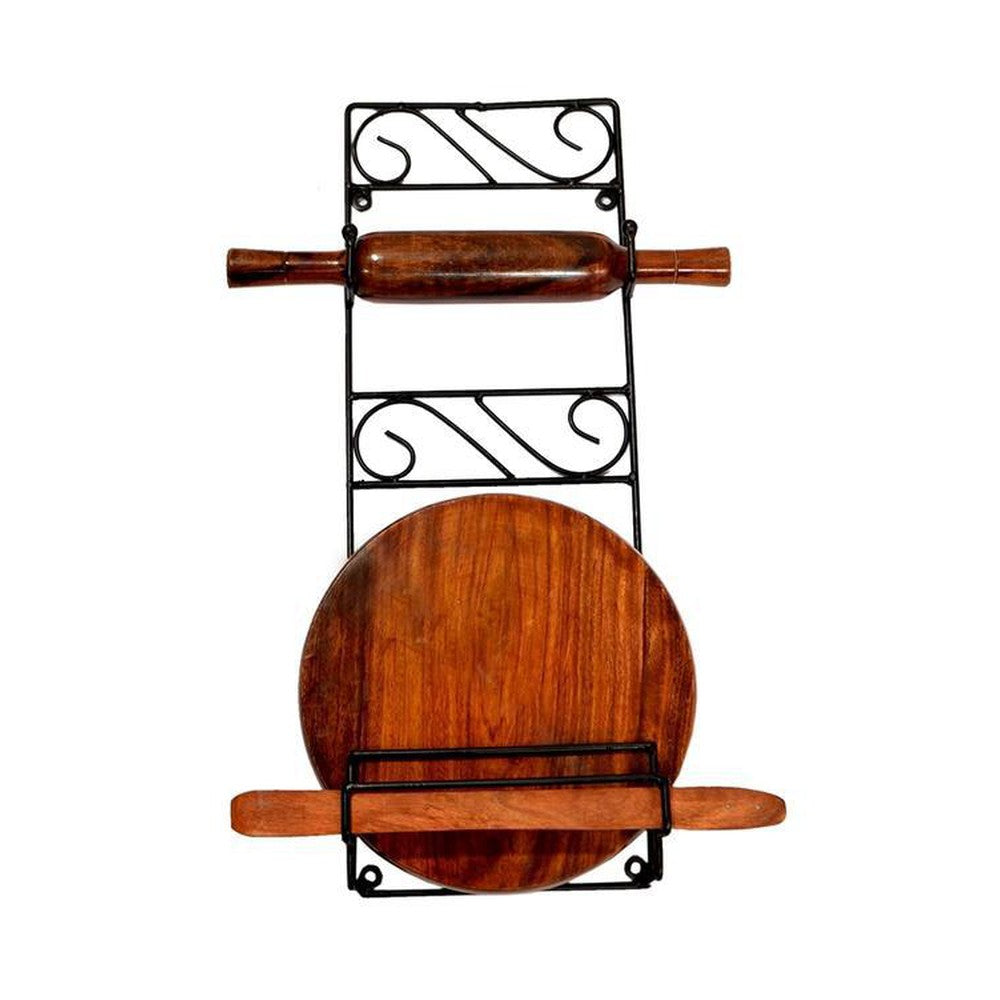 Wrought Iron Chakla Belan Stand, Rolling Pin Holder, 15x18x10 cm - Decorlay