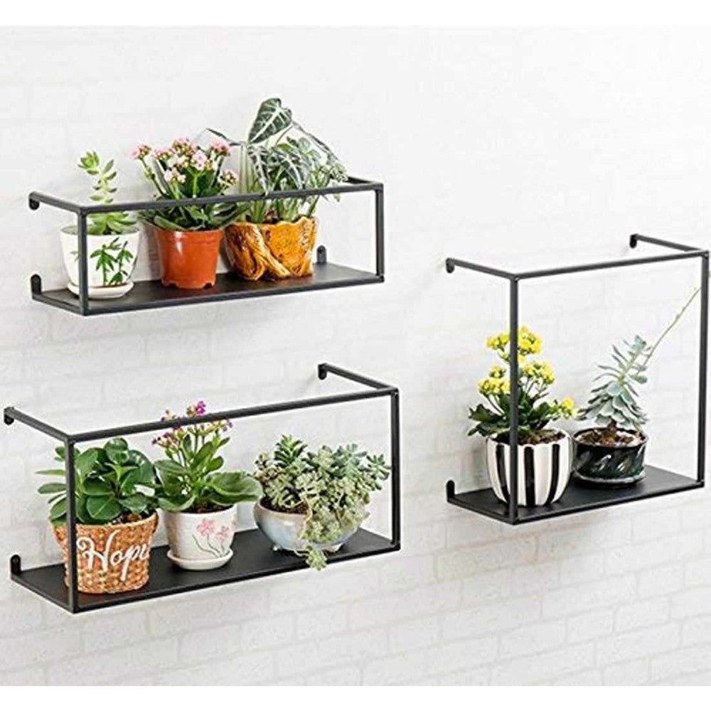 Wrought Iron Wall-Mounted Shelves For Living Room | Set of 3 - Decorlay