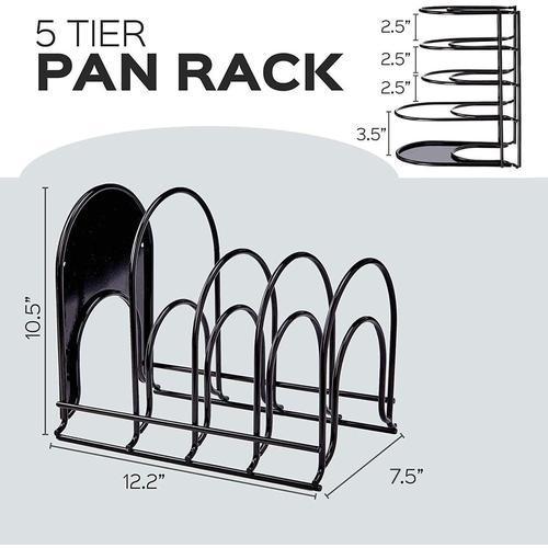 5 Tier Rack Heavy Duty Pan & Pot Holder (Black)-Decorlay
