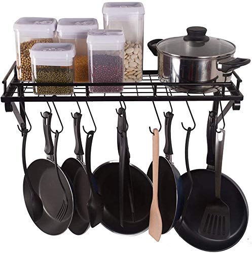 Wall Mounted Kitchen Multipurpose Pots and pan Rack with 10 Hooks