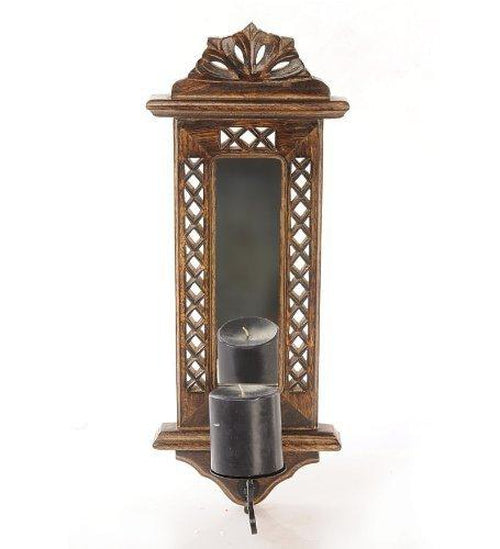 Beautiful Hand Carved Wooden Wall Hanging Mirror Reflection Candle Holder-Decorlay