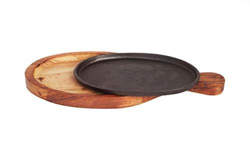 Decorlay Cast Iron and Sheesham Wood Sizzler Plate With Handle-Decorlay