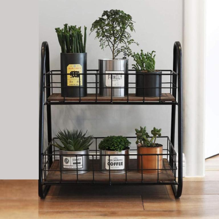 Wooden Iron Kitchen Rack Multipurpose Stand For Spices, Plants, Bathroom Racks 49x44x28 cm