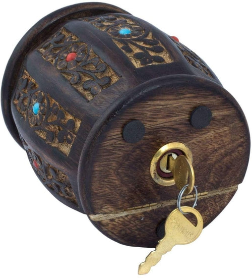 Handmade Wooden Barrel Money Piggy Bank Coin Box | Brown Color-Decorlay