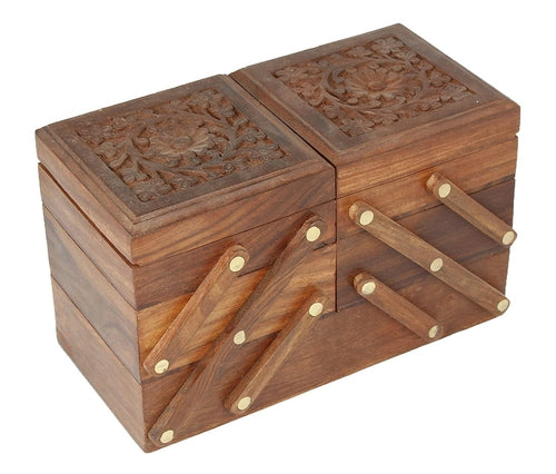 Handmade Wooden Jewellery Box with Hand Carved Carving-Decorlay