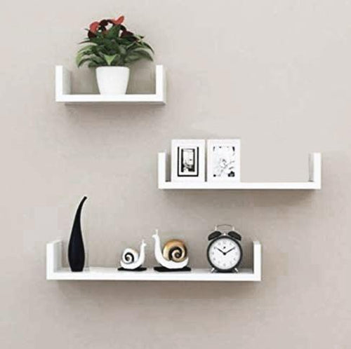MDF Laminated Wall Rack Shelves Set of 3 | White-Decorlay