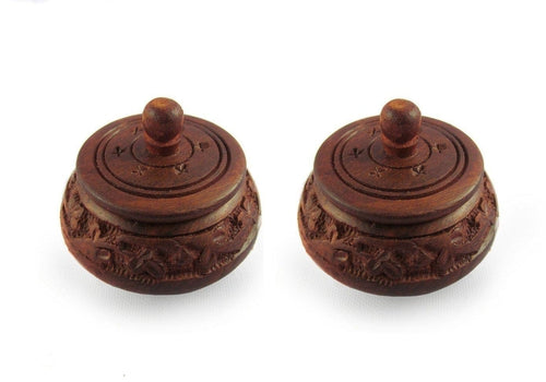 Sheesham Wood Carved Round Shringar Box (Brown, 2.5 x 2.5 x 2 Inches)-Decorlay