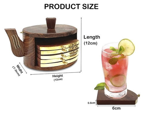 Sheesham Wood Kettle Shape Coasters for Tea Cups Coffee Mugs Water Glasses-Decorlay