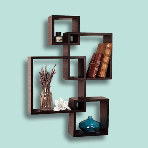 Wall Shelf intersecting Wooden Wall Rack Stand | Decorative Floating Wall Shelves.-Decorlay