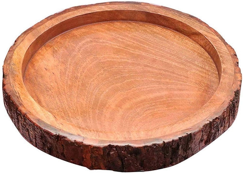 Wood Handmade & Handcrafted Round Wooden Serving Tray Platter-Decorlay