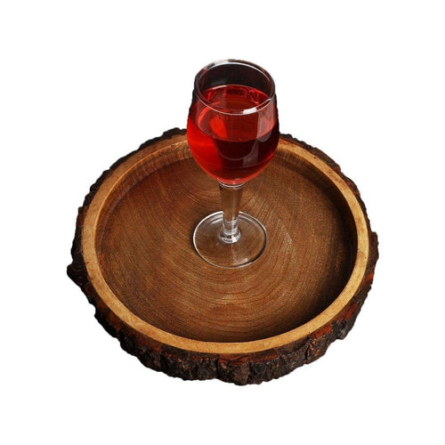 Wood Handmade & Handcrafted Round Wooden Serving Tray Platter-Decorlay