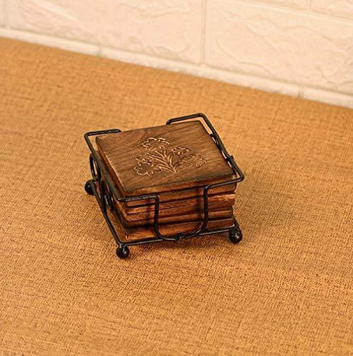 Wood and Iron Coasters Set Tea Coffee Beer and Other Drinks Wooden Coasters-Decorlay