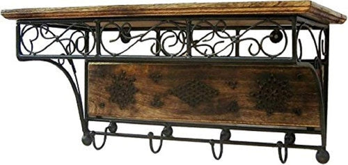 Wooden Hand Carved, Wrought Iron Wall Bracket Shelf-Decorlay