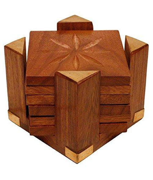 Wooden Handmade 4 Pillars Retro Square Coaster-Decorlay
