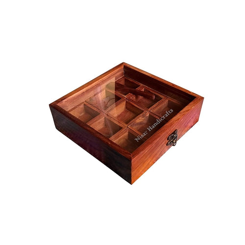 Wooden Handmade square masala box-Decorlay