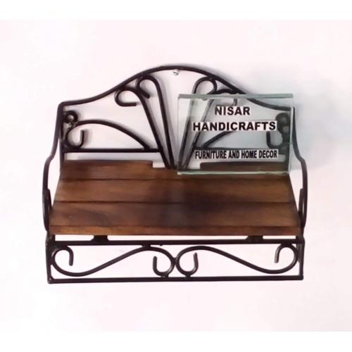 Wooden Iron Set Top Box Holder Wall Shelf - Multi Purpose-Decorlay