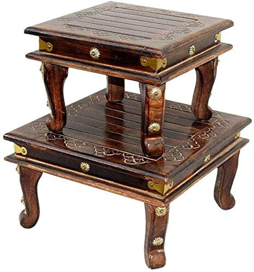Wooden Side Table/chowki Set for Pooja Chawki-Decorlay