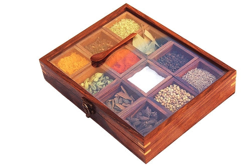 Wooden Spice Boxes 12 Containers Box Wooden | Masala Box-Decorlay